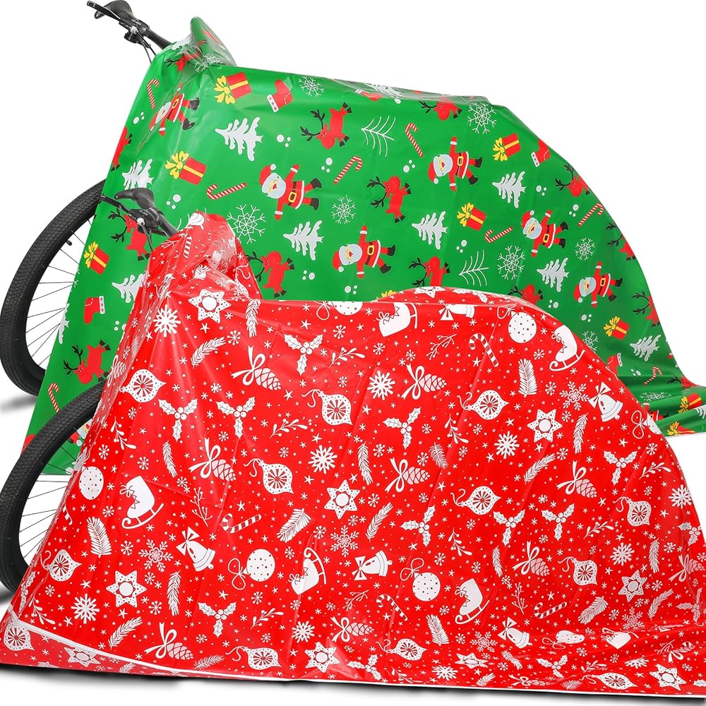 Extra Large Oversized XXL Jumbo Holiday Bike Gift Bag - 2PC 71X59 Big Giant Reusable Christmas Big Wrapping Bags for Large Gifts & Furniture