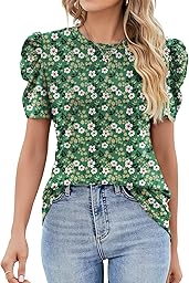 Ivicoer Puff Short Sleeve Shirt for Women Eyelet Tops Summer Crewneck Blouse Loose Fit S-XXL