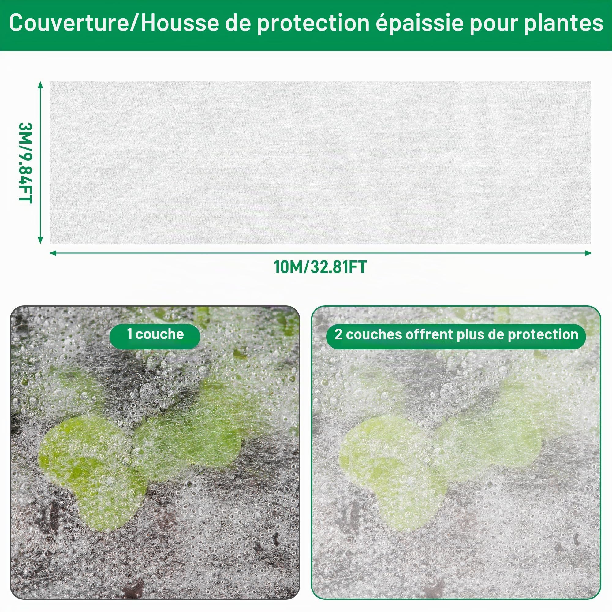 Housses Toison Non-tissée de Protection 30g/m² 3m*10m | Voile d'Hivernage pour Plantes, Résistant Protection Hivernale pour Protège Les Plantes, Fleurs et Légumes, Blanc