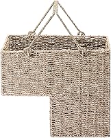 Villacera 14-Inch L-Shaped Wicker Stair Basket with Handles - Handmade Seagrass Storage Organizer