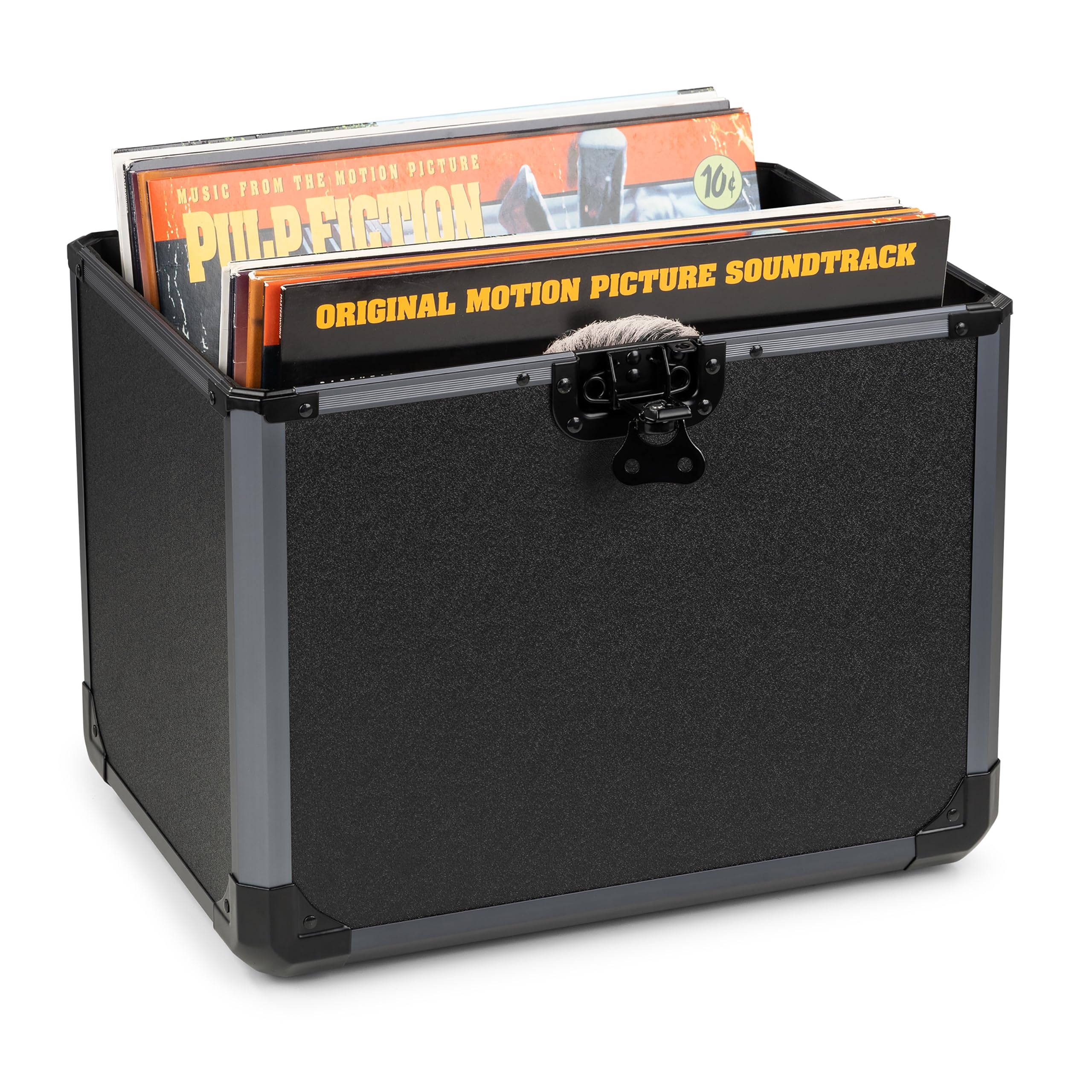 Vonyx RC82 Maleta para vinilos LP de 12 Pulgadas con Capacidad para 70 Discos de Vinilo, Interior Acolchado, Flight Case con Tapa extraíble, Cierres Mariposa, asa, Negra para DJ y Transporte