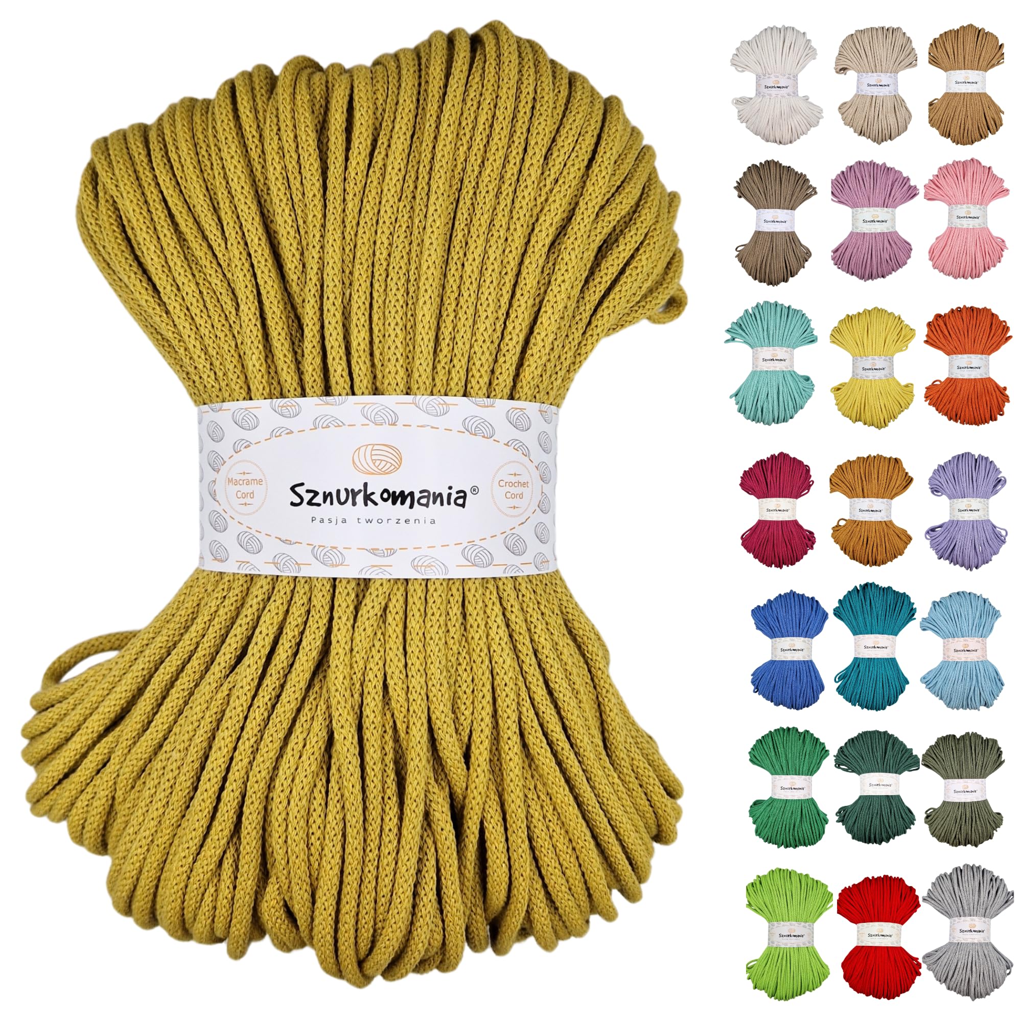 Sznurkomania Kiwi (Kiwi) Premium Cotton Cord - 5Mm, 100M, 46 Colors, Crochet & Macrame Yarn, Rope