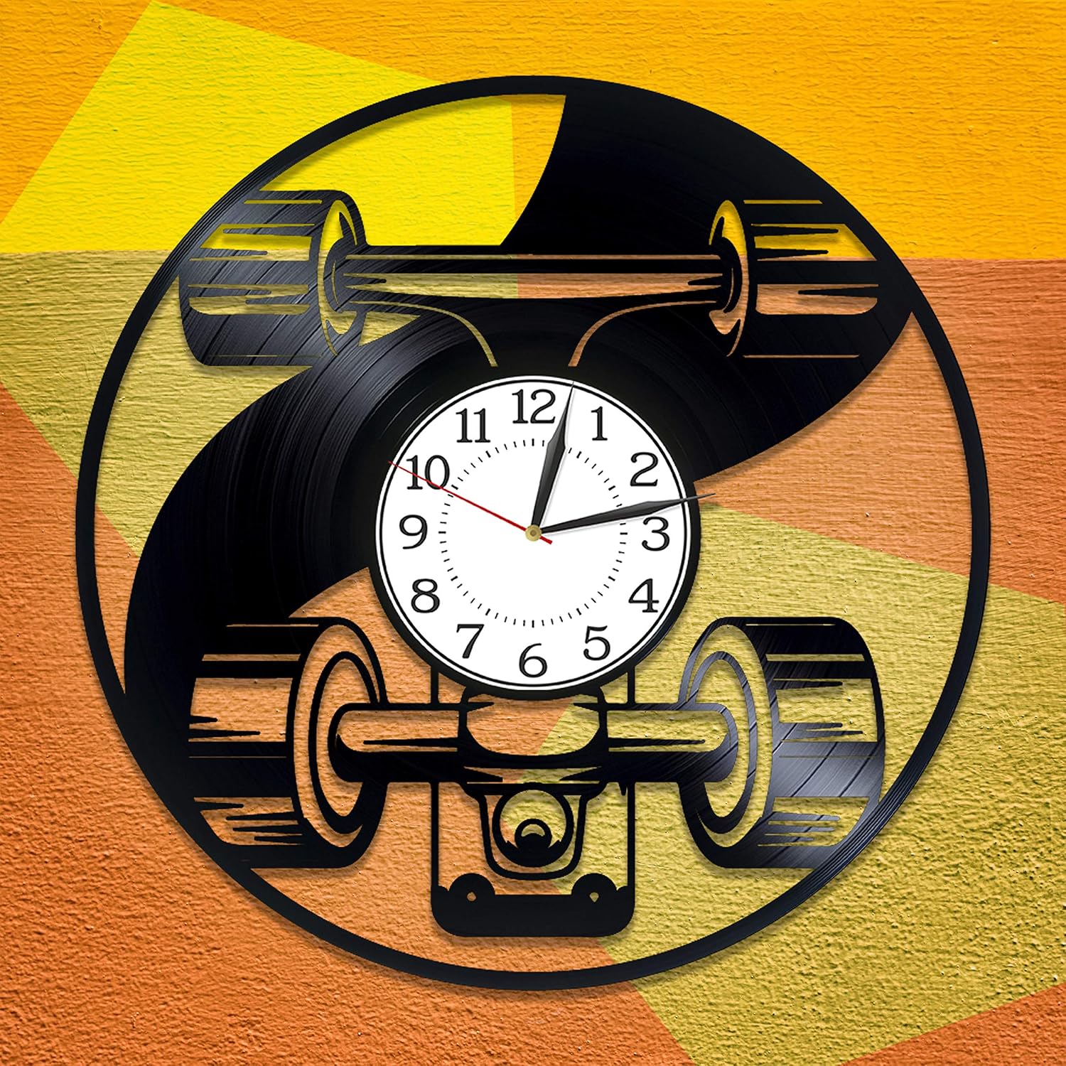 Sport Vinyl Clock 12 Inch Skateboarding Original Home Decor Sport Vinyl Record Wall Clock Skateboarding Handmade Clock for Skateboarder Action Sport Birthday Gift Idea
