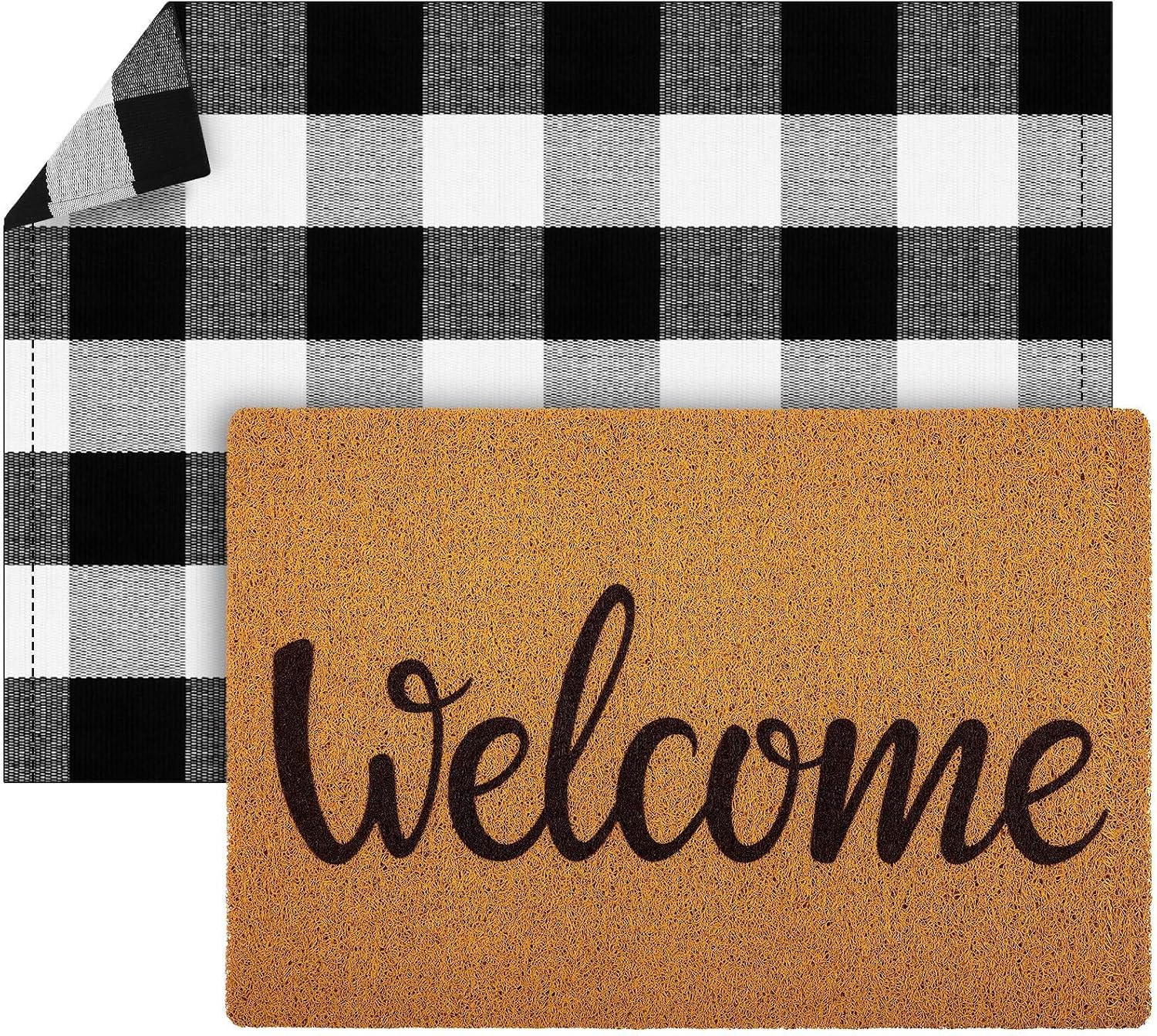 2 Pieces Doormat Non Slip Entryway Indoor Outdoors Mats Imitation Coir