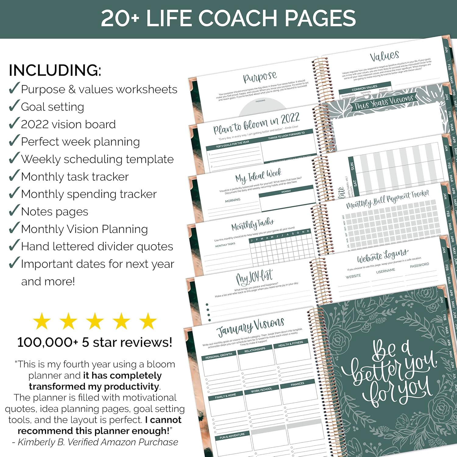 bloom daily planners 2022 Hardcover Calendar Year Goal & Vision Planner (January 2022 - December 2022) - Monthly/Weekly Column View Agenda Organizer - 7.5" x 9" - Wanderlust : Office Products