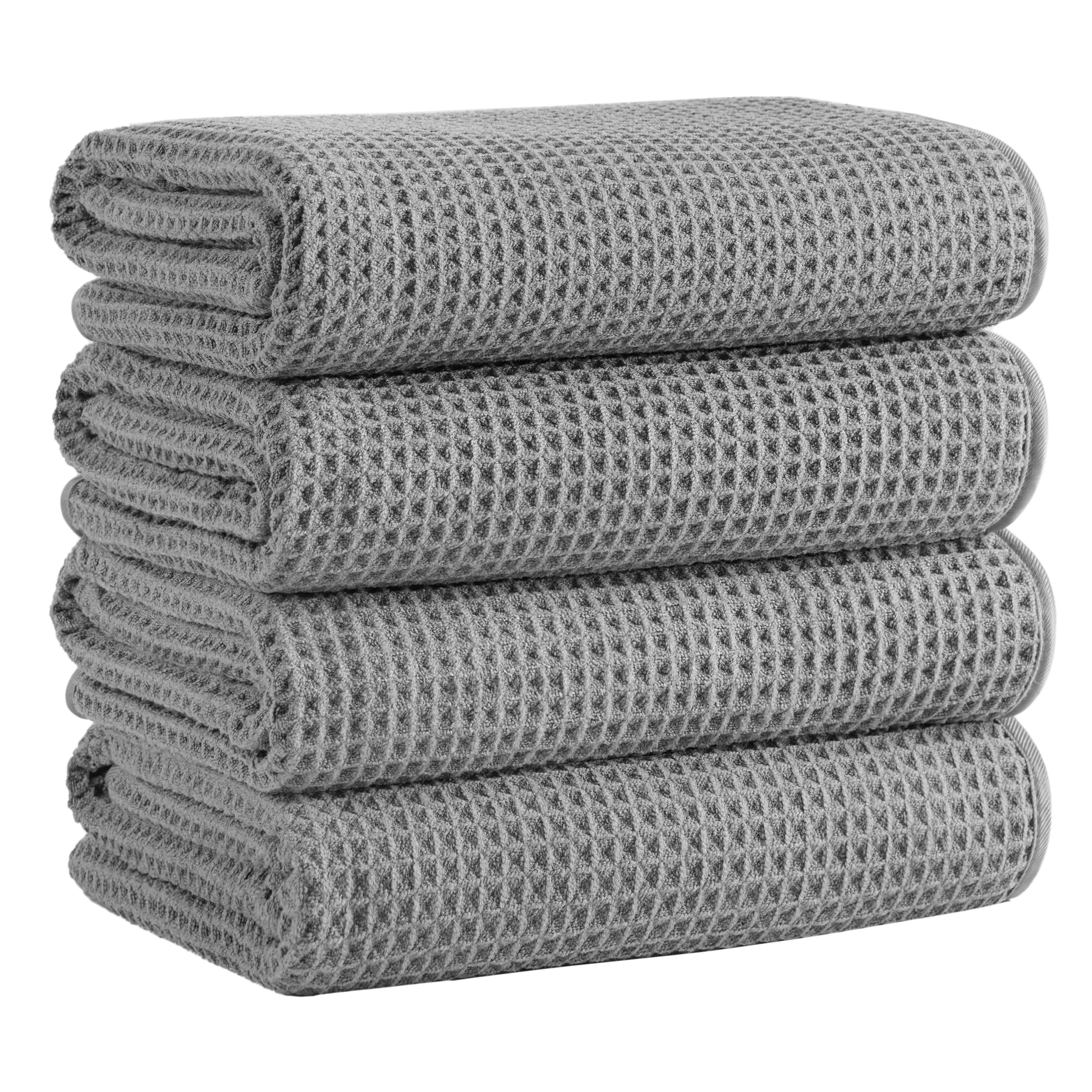 Microfiber Waffle Bath Towels, 4 Pieces, Soft, Absorbent, Fast Drying, Lint Free 430 GSM (Gray)