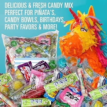 Sour Candy Variety Pack, 4 Pound Sour Candy Mix, Individually Wrapped Bulk Candies, Party Mix Assortment, Pinata Stuffers, Candies For Goodie Bags