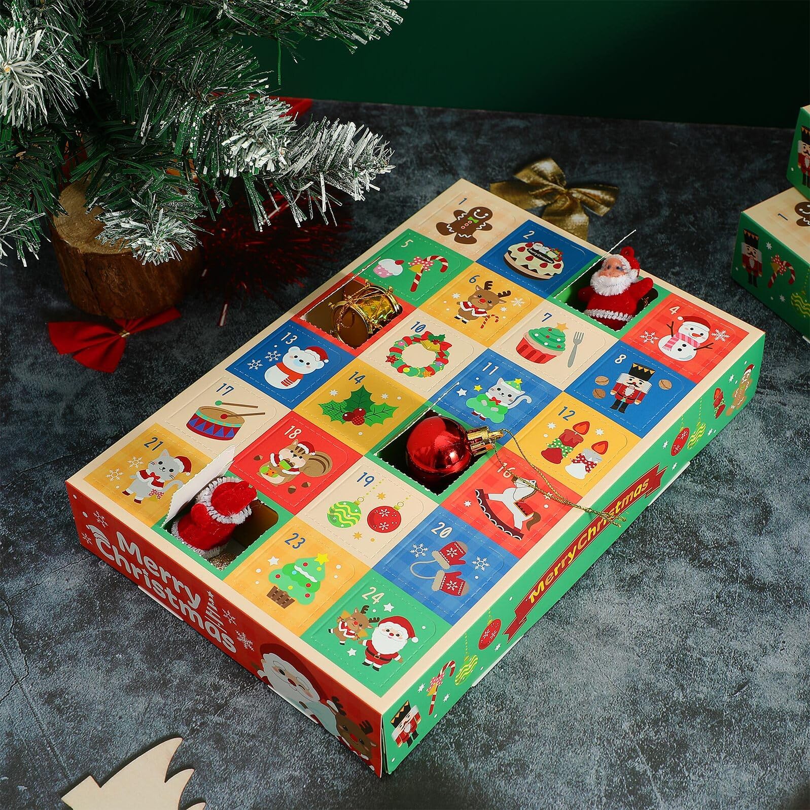 Veemoon 5 Pezzi Scatole di Carta Vuote per Calendario Avvento di Natale 24 Caselle Leggere da Riempire per Feste e Decorazioni Natalizie Chic