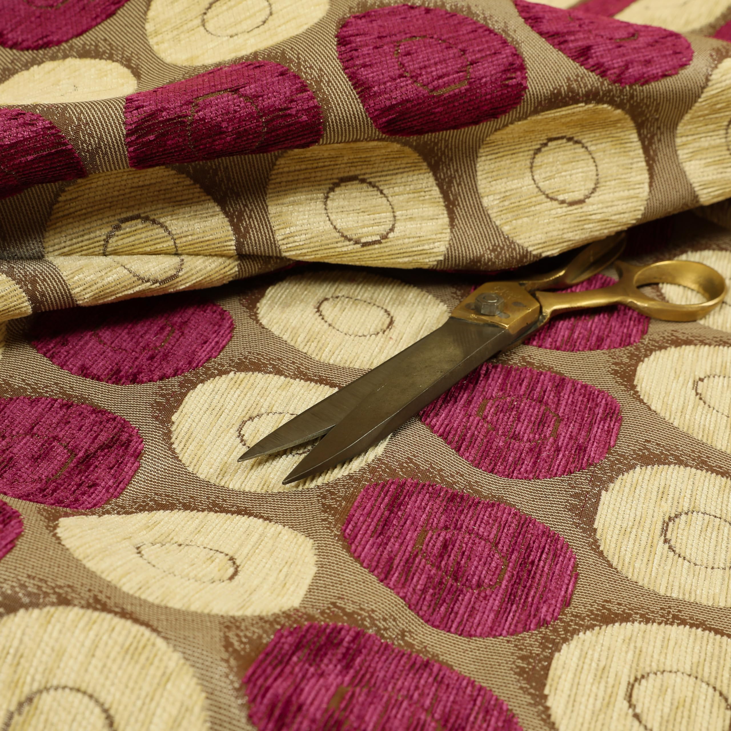 Redbrick Mill Fabrics Flame Retardant Circular Geometric Upholstery Fabric, Modern Funky Chenille, Gold Beige Pink (Per Metre)