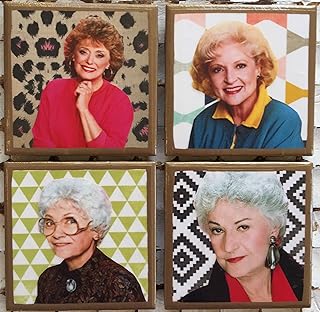 Golden Girls coasters with abstract backgrounds and gold trim