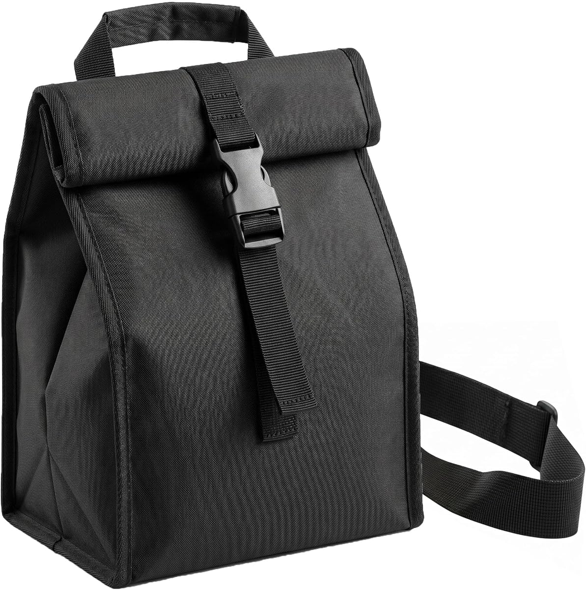 Insulated Foldable Lunch Bag- Lightweight Portable with Adjustable Shoulder Strap Lunch Box for Men, Women, Office, Work, Picnic, Hiking and Beach (Black(Hard Fabric))
