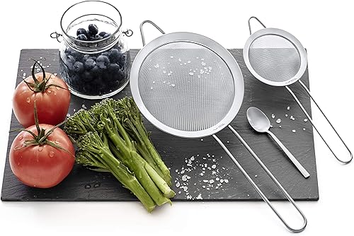Miniatura 4 de Strainer Set Fine Mesh – Premium 304 Stainless Steel (18/8) – 8″, 5.5″ and 3.3″ Sturdy Kitchen Strainers (Silver)