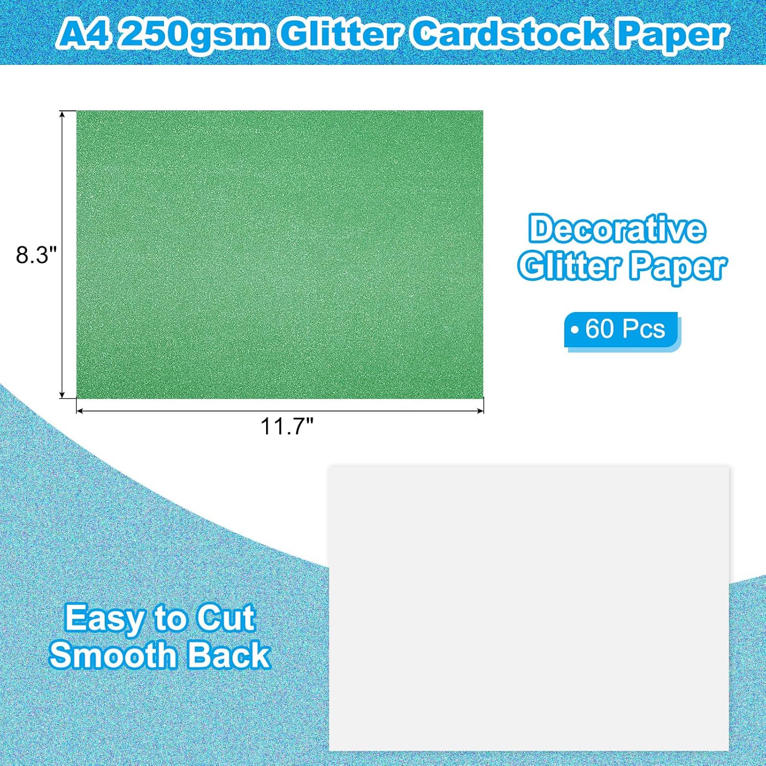 PATIKIL 60 Sheets Green Glitter Cardstock Paper, A4 (8.3 x 11.7 Inch) 250gsm Premium Sparkly Paper for Scrapbook Card Making DIY Art Projects Wedding Party