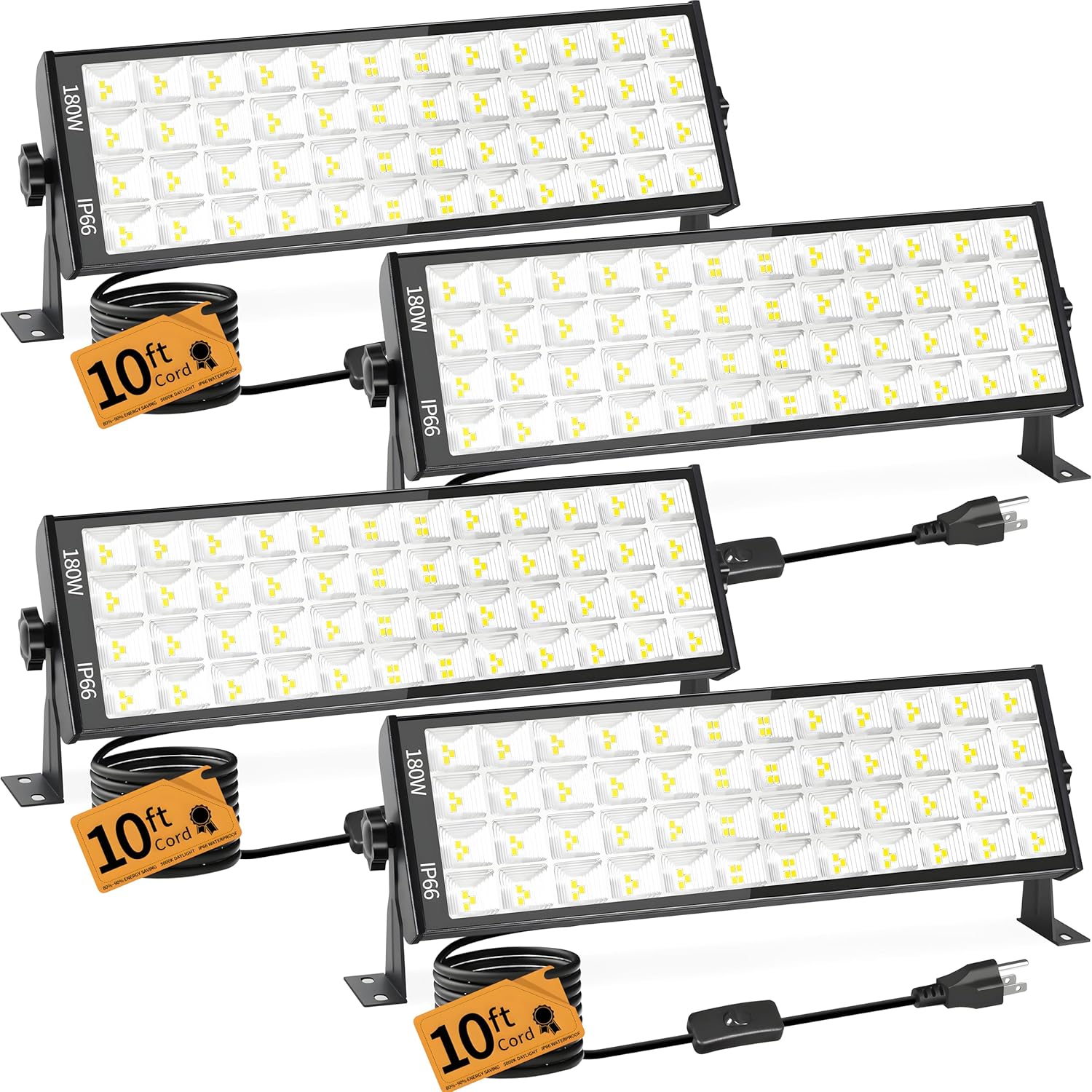 180W LED Shop Lights with 10FT Cord, Swtich, Aluminum 20000LM Ultra-Bright Garage Light, 5000K Daylight, IP66 Waterproof Work Light for Garage, Workshop, Warehouse, Outdoor (4 Pack)