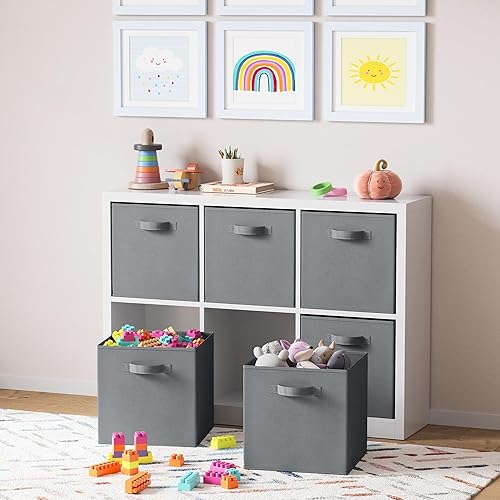 Miniatura 5 de Cubos de almacenamiento grandes de 13 x 13 pulgadas (juego de 6). Contenedores de almacenamiento de tela con asas dobles, cubos de almacenamiento