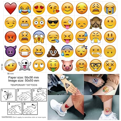 Miniatura 4 de Emoticon - Tatuaje temporal (160 piezas de 2 pulgadas), divertidos tatuajes de emoticonos de Konsait para niños, suministros de recuerdos de fiesta