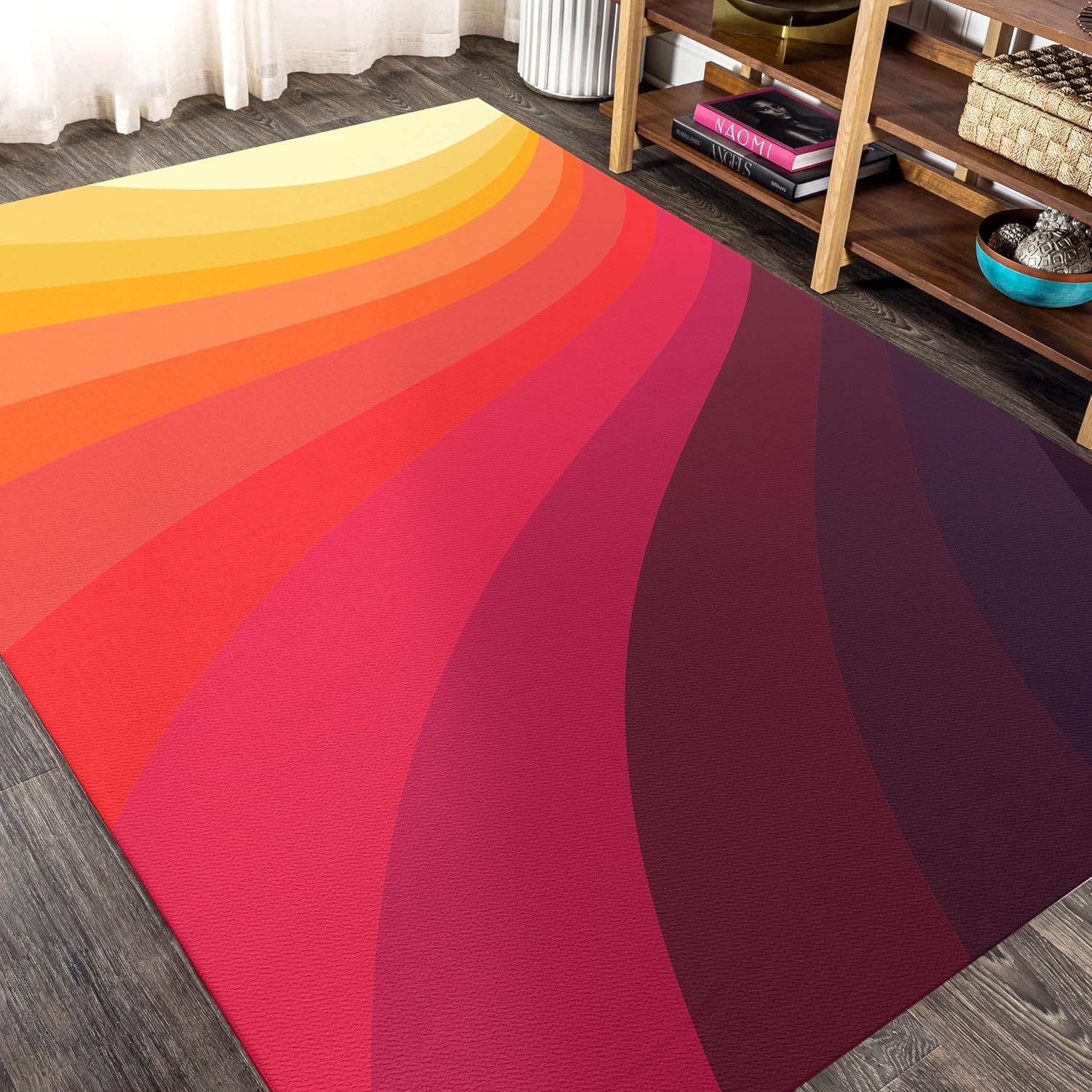 Boho Orange Retro Area Rug,2'x 3'70S Style Throw Carpets for Living Room Non-Slip Floor Mats for Living Room Boys Girls Bedroom Dorm Nursery Modern Home Decorate