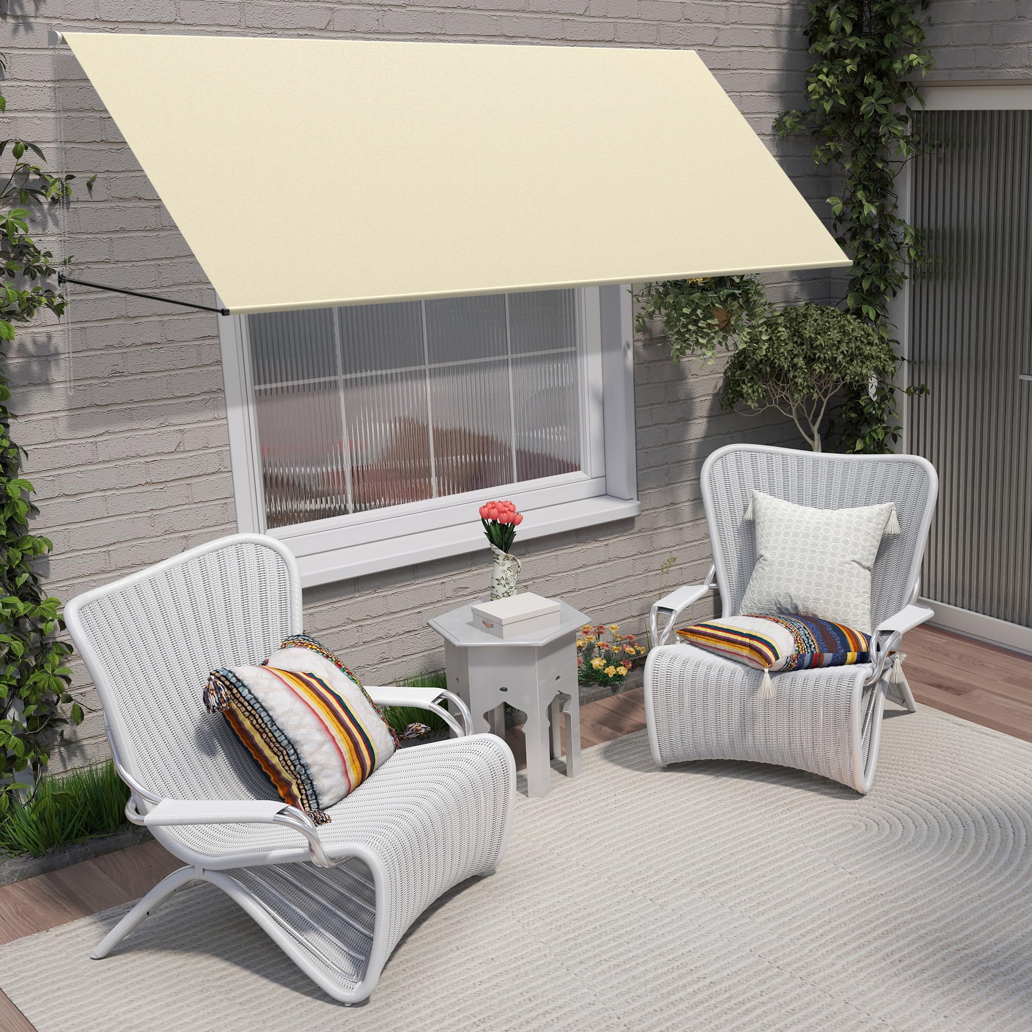Tenda da sole parasole 200x143cm, tessuto poliestere 180g/m², bracci cadenti, telaio alluminio per balcone