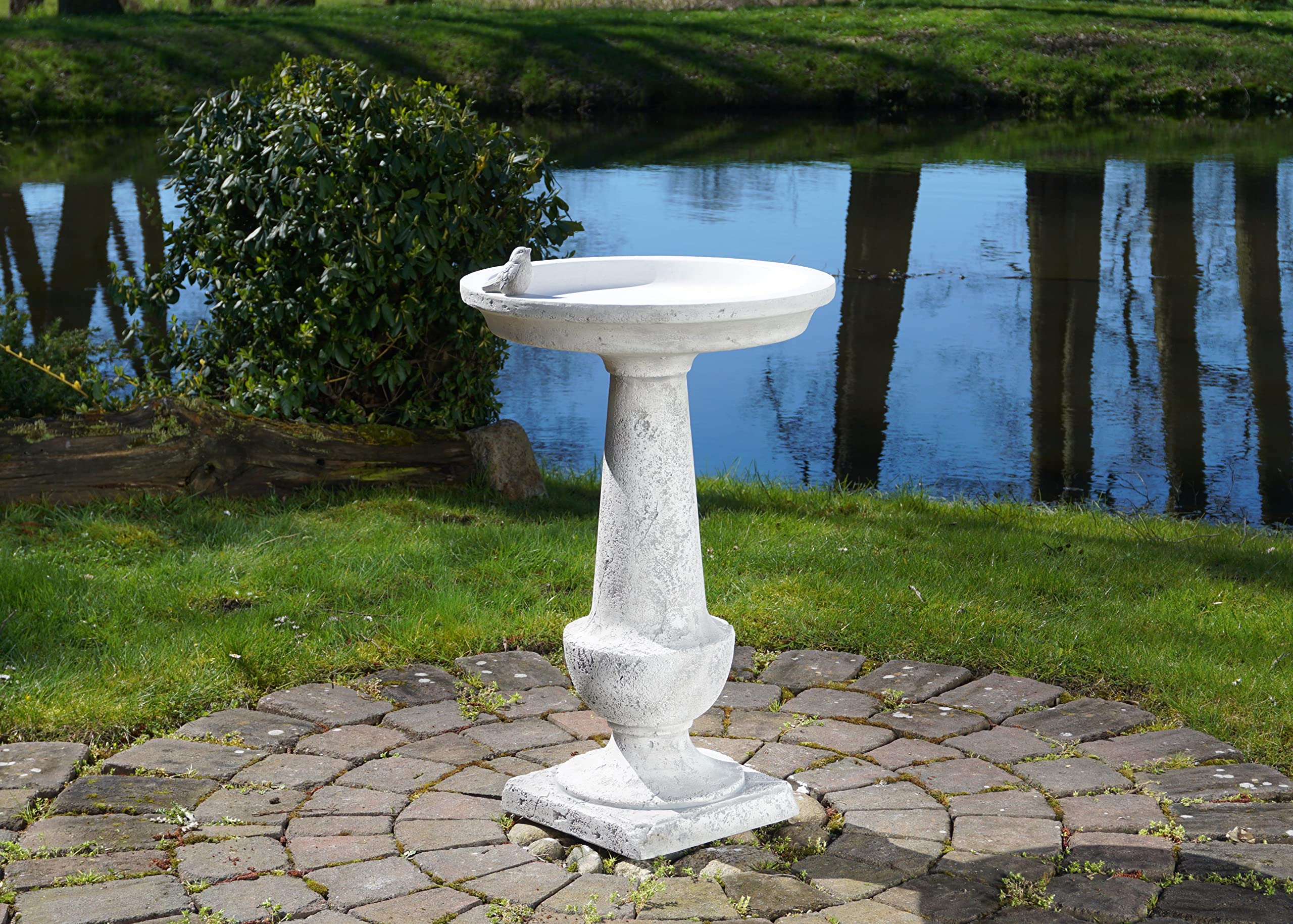 gartendekoparadies.de Vogel-Bad mit quadratischem Sockel, 74 cm, 47 kg | Grau, Frostsicher, Steinguss, für Außenbereich