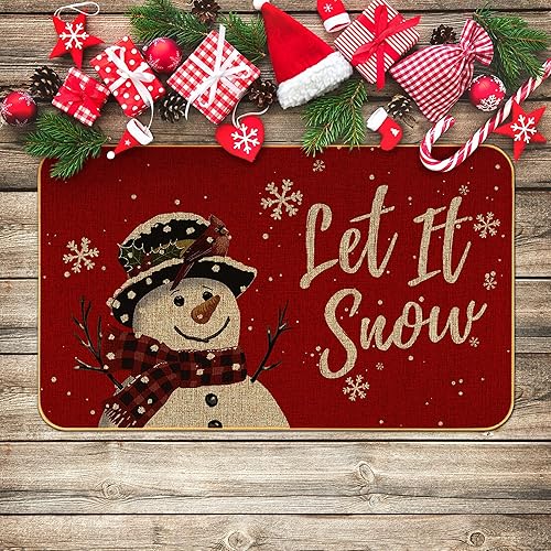 Miniatura 7 de Tapete de Navidad con diseño de muñeco de nieve, copos de nieve, invierno, Navidad, tapete decorativo antideslizante de bajo perfil para interiores