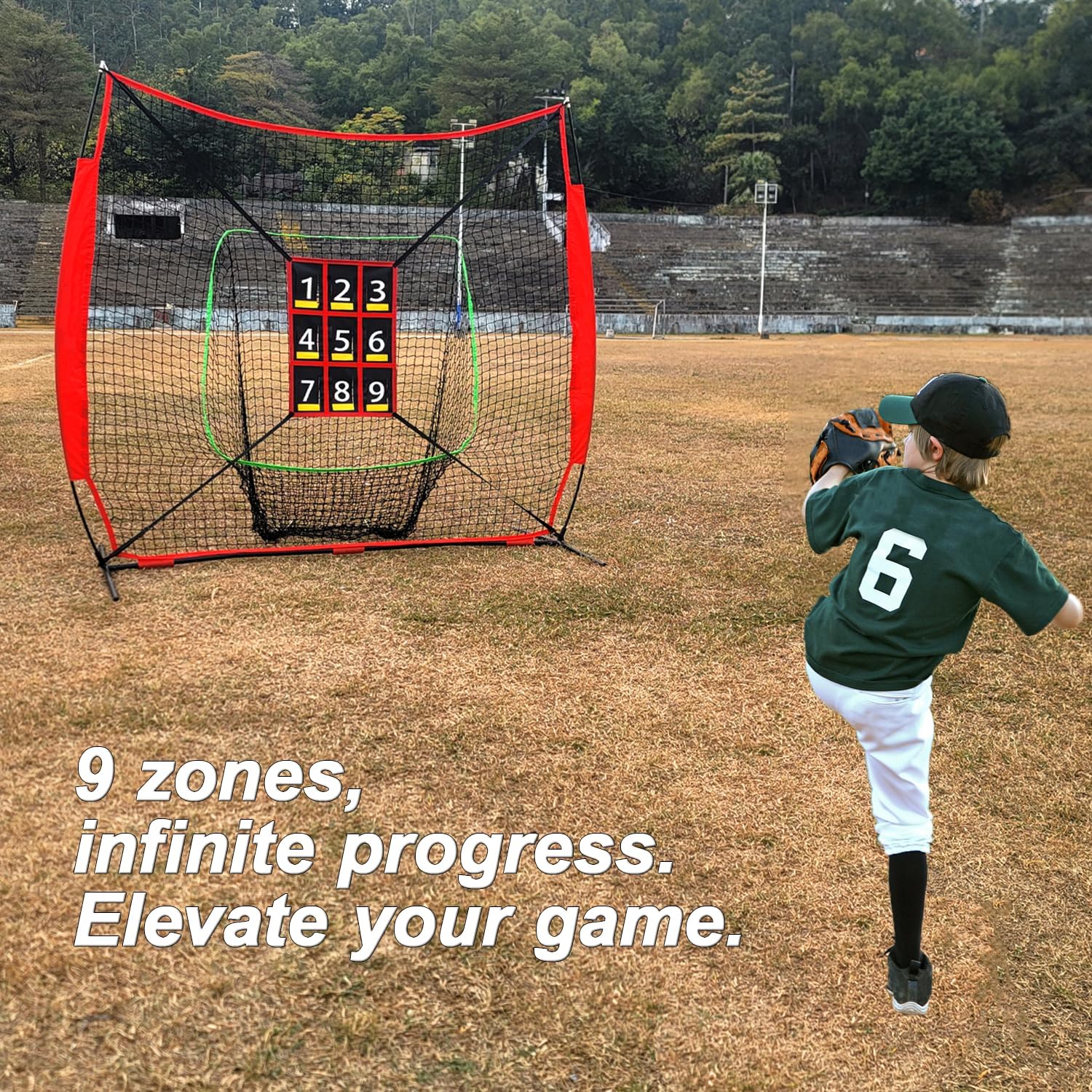 9-Section Numbered Strike Zone Trainer for Baseball & Softball | Adjustable 19"x27" Pitching Target Net to Improve Pitching Control & Hitting Accuracy for All Ages.