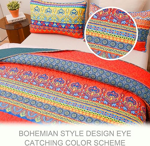Miniatura 9 de Exclusivo Mezcla Juego de edredón reversible bohemio tamaño King, 3 piezas de cachemira aguamarina para todas las estaciones, juego de ropa de cama