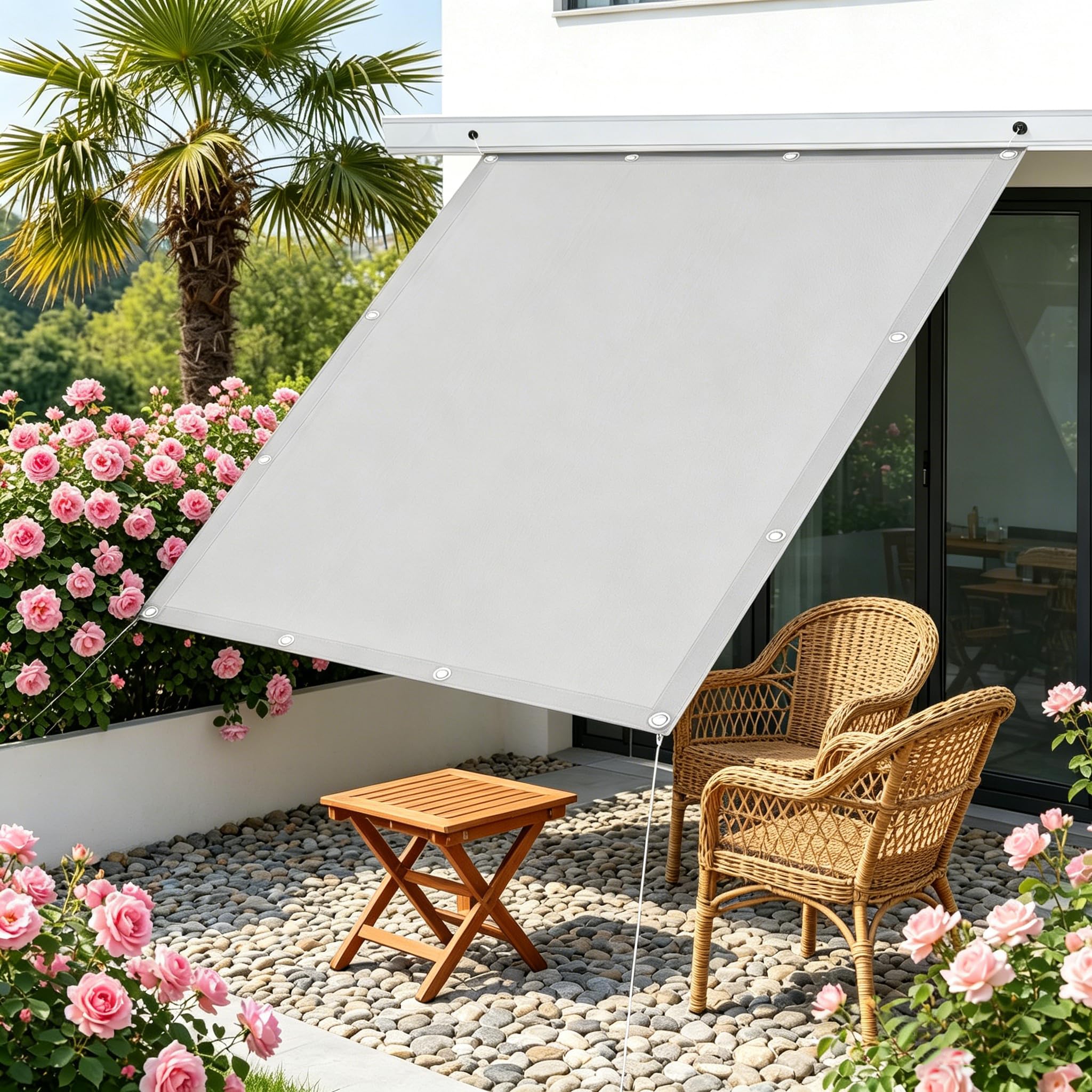 AUWUUA Sonnensegel Wasserdicht 4x5.5M Oxford SunSegel Wasserabweisend Sonnenschutz 95% UV-Schutz Schattierungsnetz mit Ösen und Seil für