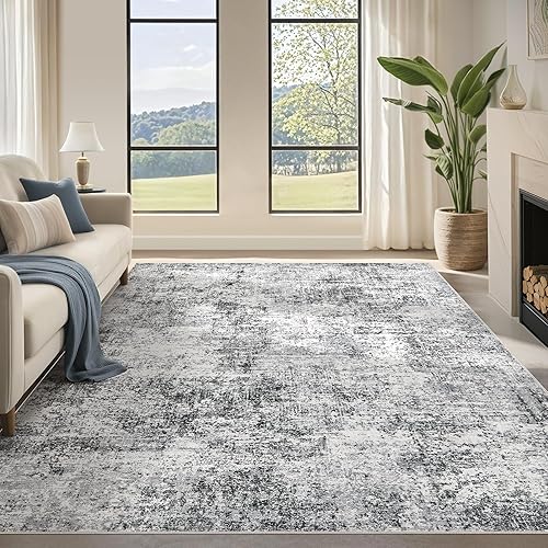 5x7 Washable Area Rug: Large Modern Abstract Rugs Soft Neutral Non Slip Ultra Thin Stain Resistant Indoor Carpet for Living Room Bedroom Dining Room Home Office(Grey)