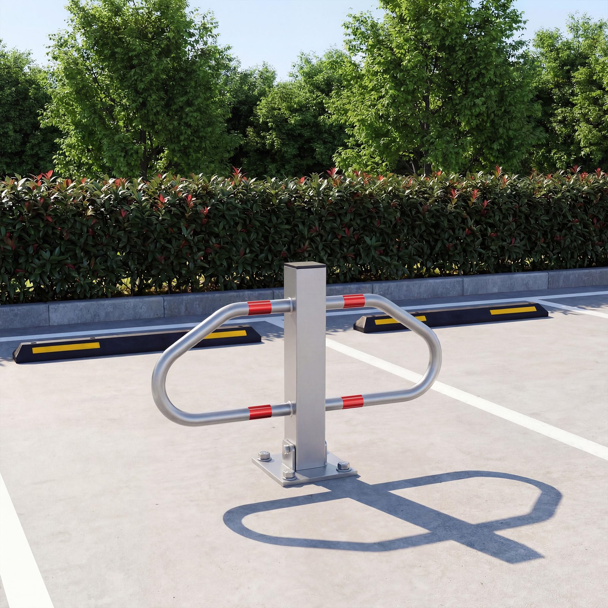 Wiltec Parkplatzbügel umklappbar 48 x 70 cm, mit Vorhängeschloss u. 3 Schlüsseln, Parkpfosten zur Sicherung des Parkplatzes, Sperrbügel aus Stahl