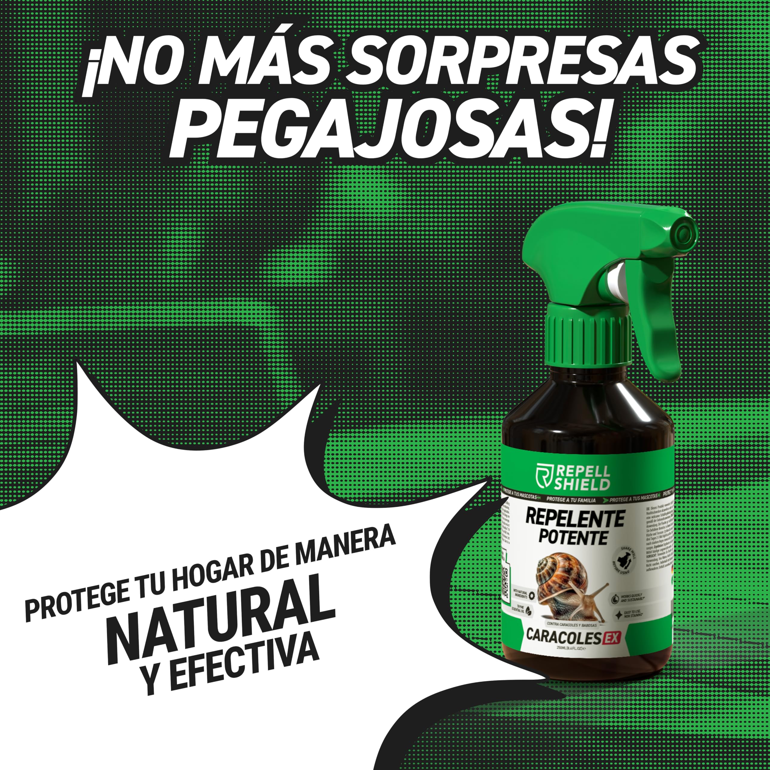 RepellShield® Spray Anti Caracoles y Babosas - Fácil Aplicación en Huertos, Plantas, Jardines - Uso Interior y Exterior - Protección Natural y Segura - Alternativa a Veneno Caracoles y Babosas - 250ml