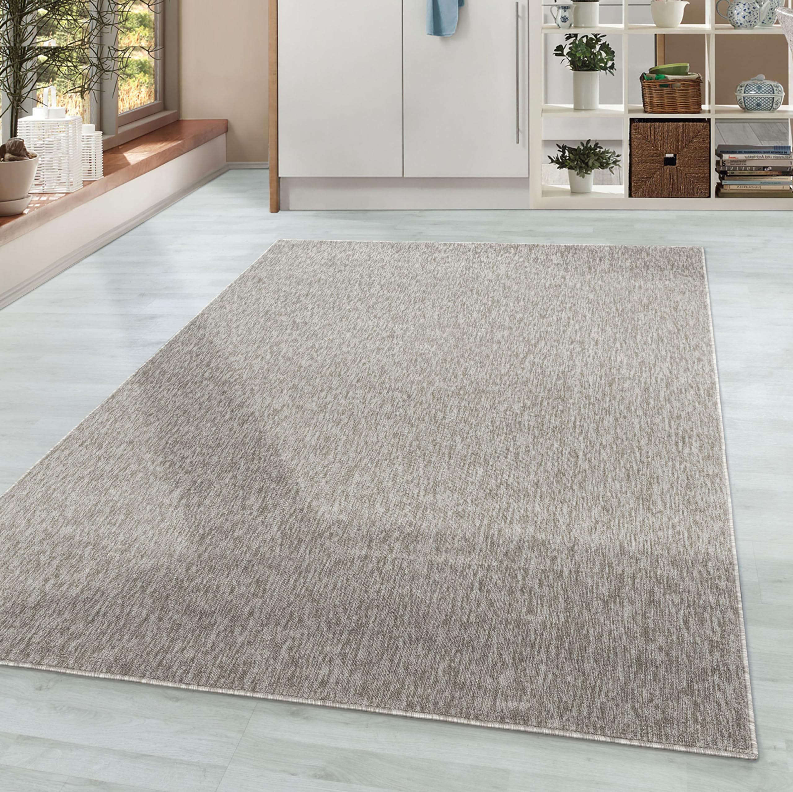 Alfombra Salon de Pelo Corto 200x300 (200x290 cm) Beige - Alfombras de Habitacion Diseño Moteado Liso Sala de Estar Suave - Moderna Alfombra Cocina, Alfombra Dormitorio, Tapete Sala