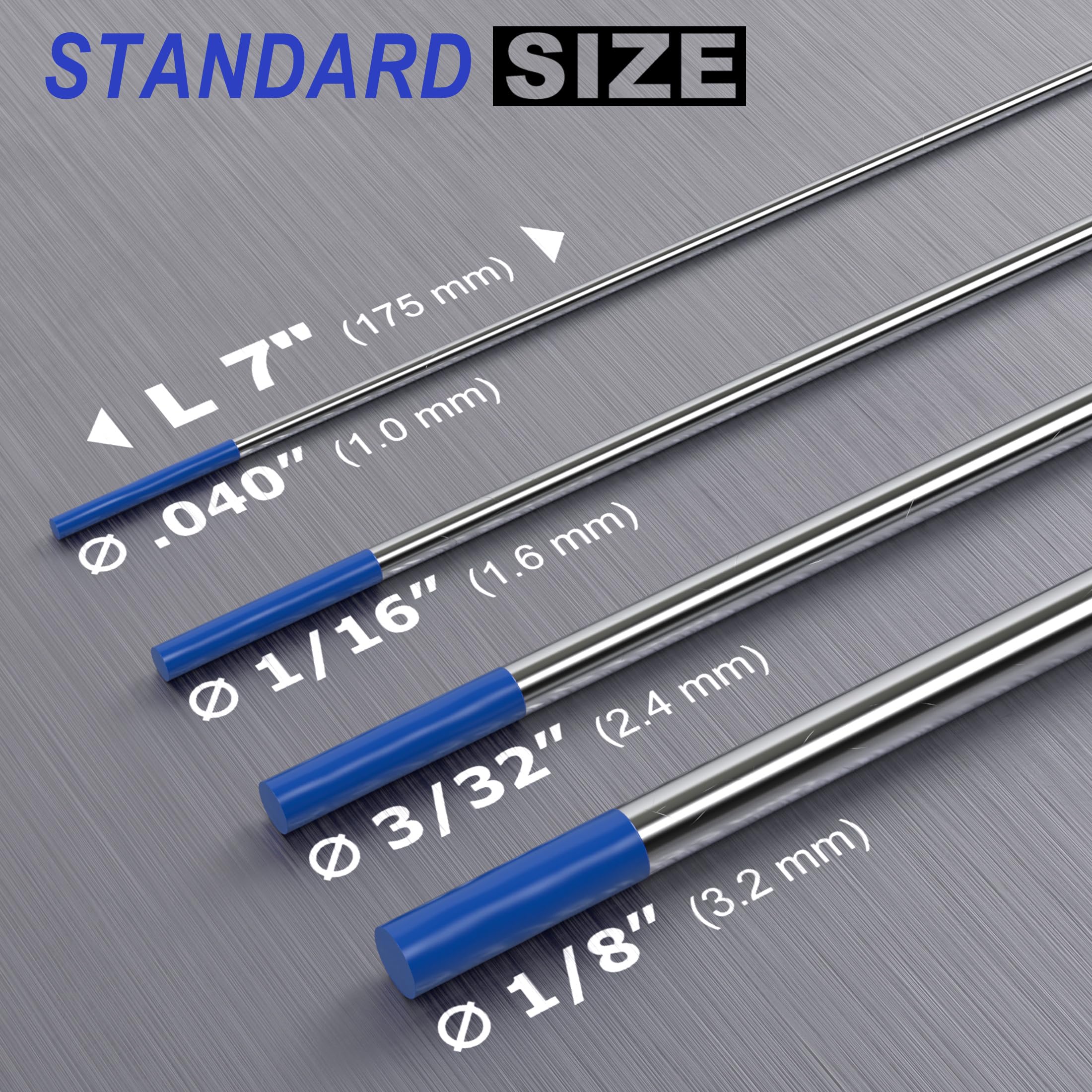 Electrodo de tungsteno para soldadura TIG, paquete de 10 unidades de 1/8 x 7 pulgadas (azul - 2% lantanado, WL20/EWLa-2) para soldadura TIG CA/CC