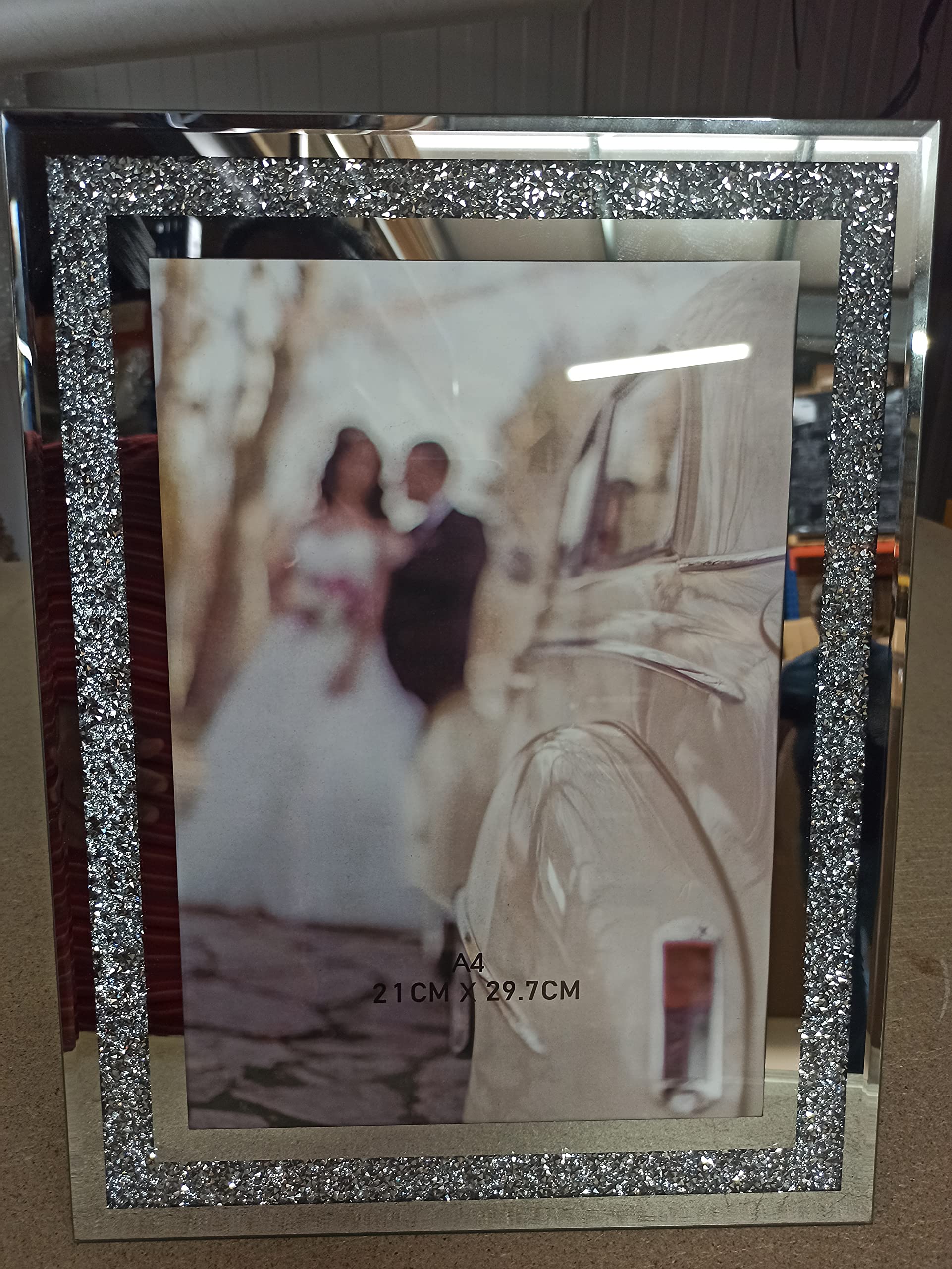 Capristar Silver Crushed Crystals Photo Frame Mirrored Crushed Jewel Crystal Diamante Picture Frame (A4)