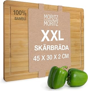XXL Bamboo Cutting Board with Juice Slot - 45cm x 34cm - Knife Friendly, Moisture-Proof, Easy to Clean - Ideal for Food Preparation, Serving, Cheese and Carbonic Acid