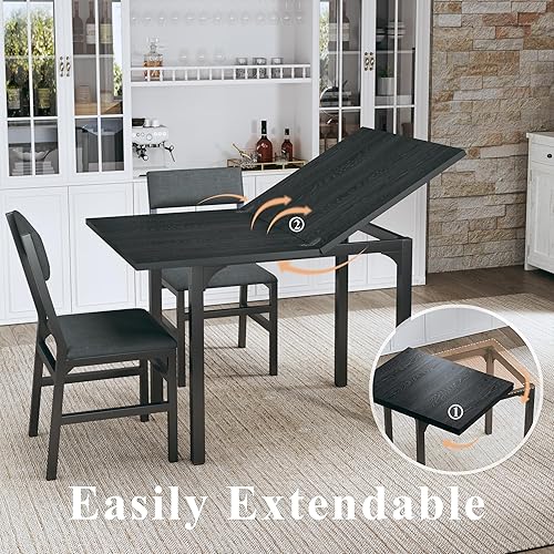 Miniatura 2 de Juego de mesa de comedor para 4, juego de mesa de cocina extensible con cojines y sillas, conjunto de 4, mesa de comedor rectangular con marco de