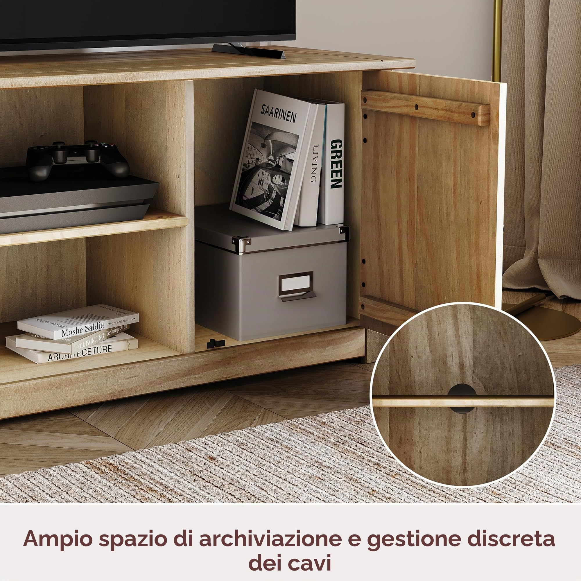 Vida Designs Panama, Mobile per TV a Schermo Piatto, con 2 Ante e 1 ripiano, Legno, Beige, Dimensions (L*W*H): 120 x 40.0 x 50 cm