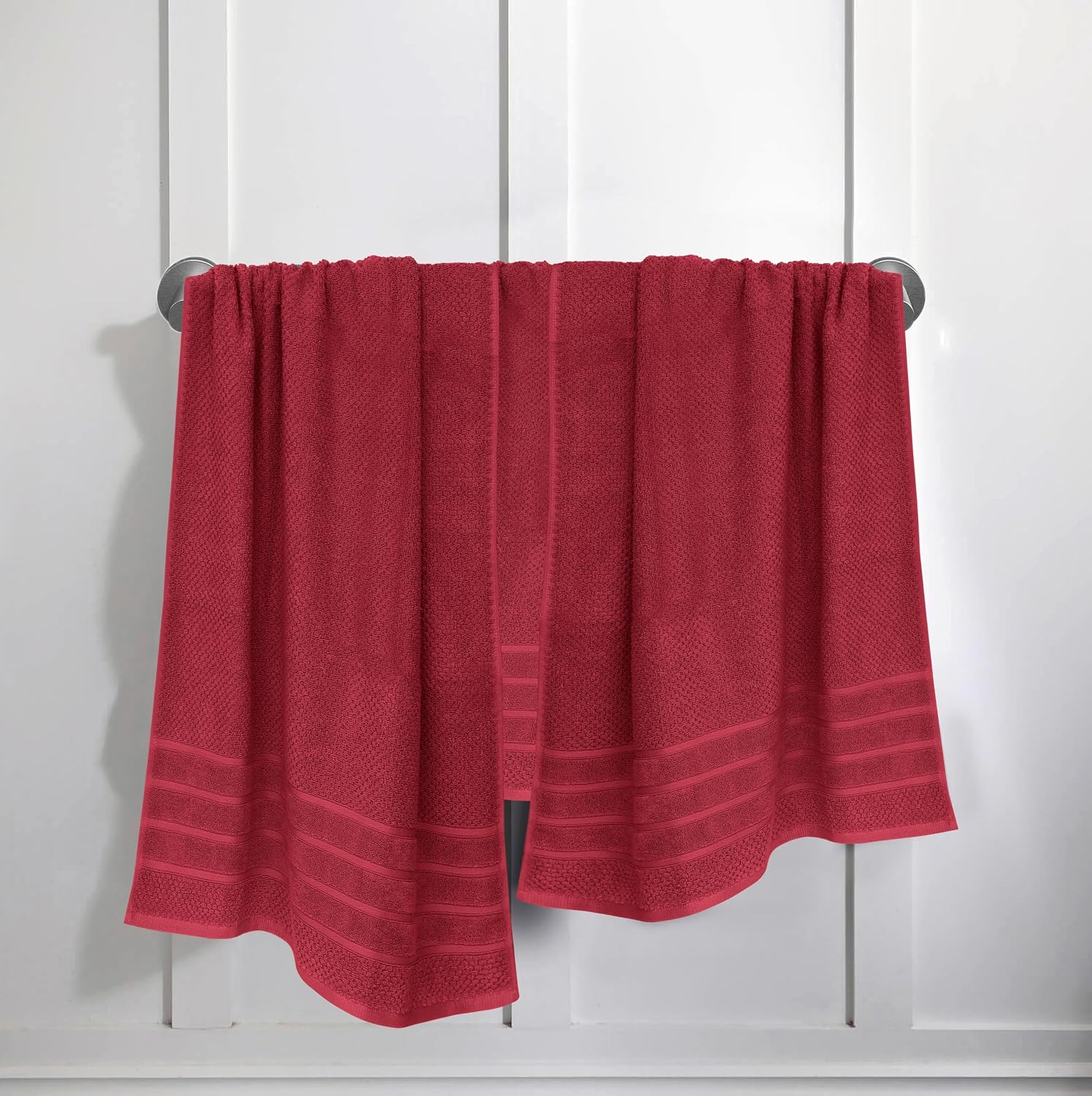 Feather & Stitch 100% Cotton 625 GSM Bath Towel Set of 6, Ultra Soft Highly Absorbent 2 Bath Towels, 2 Hand Towels & 2 Washcloth - Luxury Quick Dry Shower Towels (Burgundy)