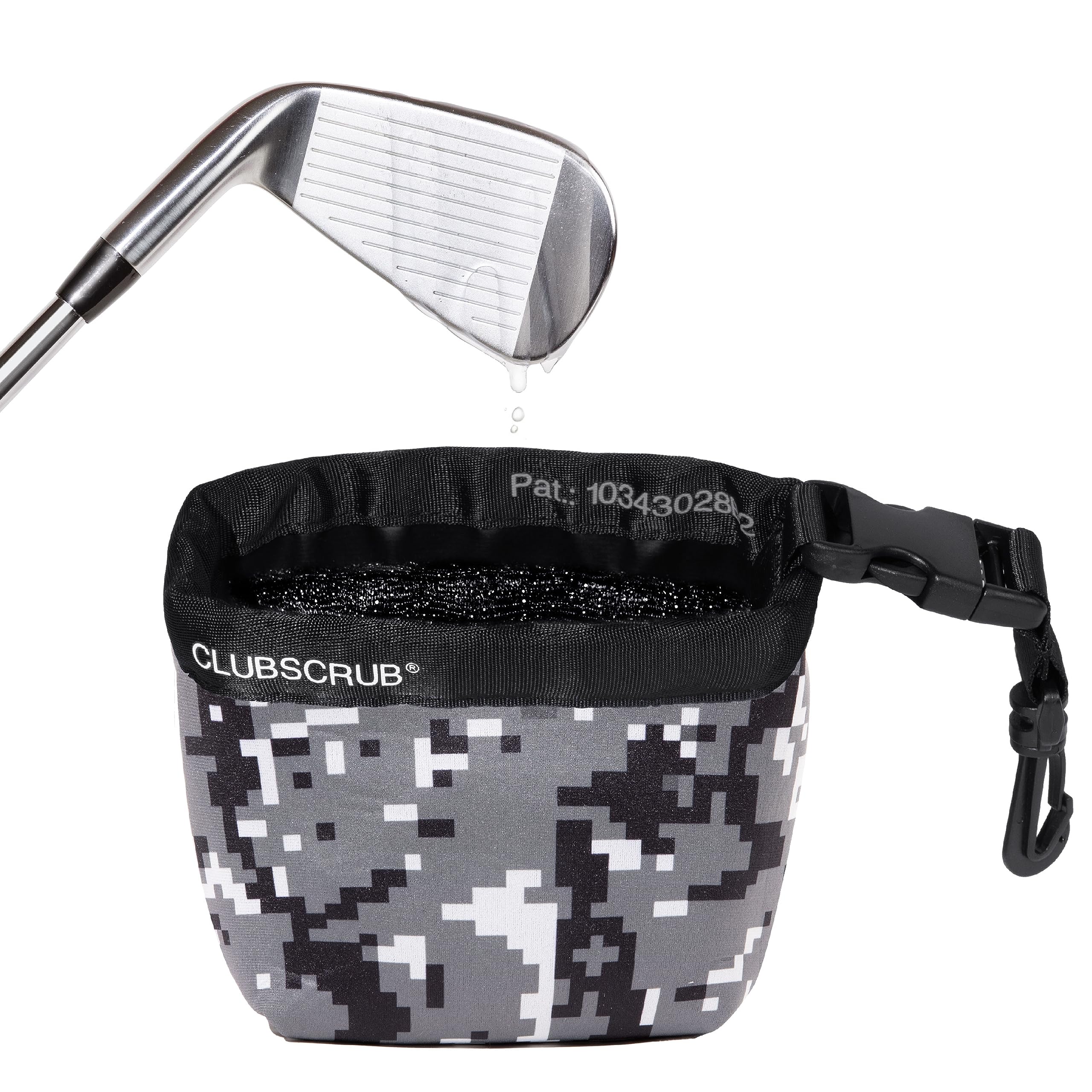 Club Scrub Golf Club and Golf Ball Cleaning Bag, Waterproof Clean Face Technology Liner, Detachable Clip, Machine Washable, Cleans Club Grooves, Dry Exterior (Neoprene or Microfiber Option Available)