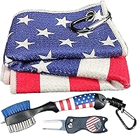 Vista 1 de Cepillo de palo de golf y toallas de golf con bandera americana, kit de limpieza de ranuras de golf, herramienta de limpieza de accesorios de golf