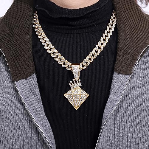 Miniatura 2 de EMESLY Collar con colgante de cadena de eslabones cubanos de Miami macizos de oro y plata (16, 18, 20, 22, 24, 30 pulgadas de longitud) regalo