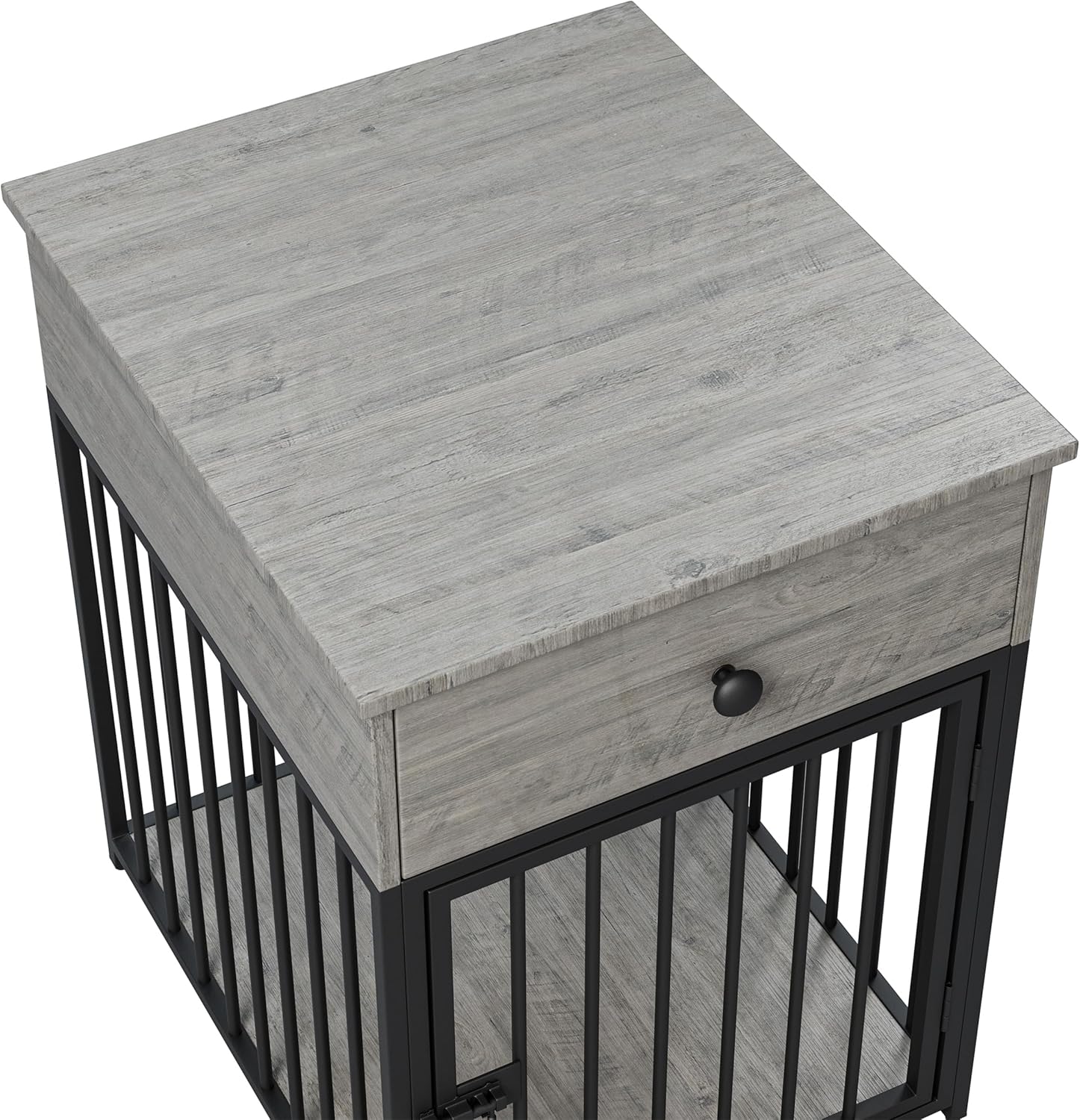Dog Cage Furniture with Storage Drawer, Decorative Dog Kennels, Metal Dog Crate for Living Room (Grey)
