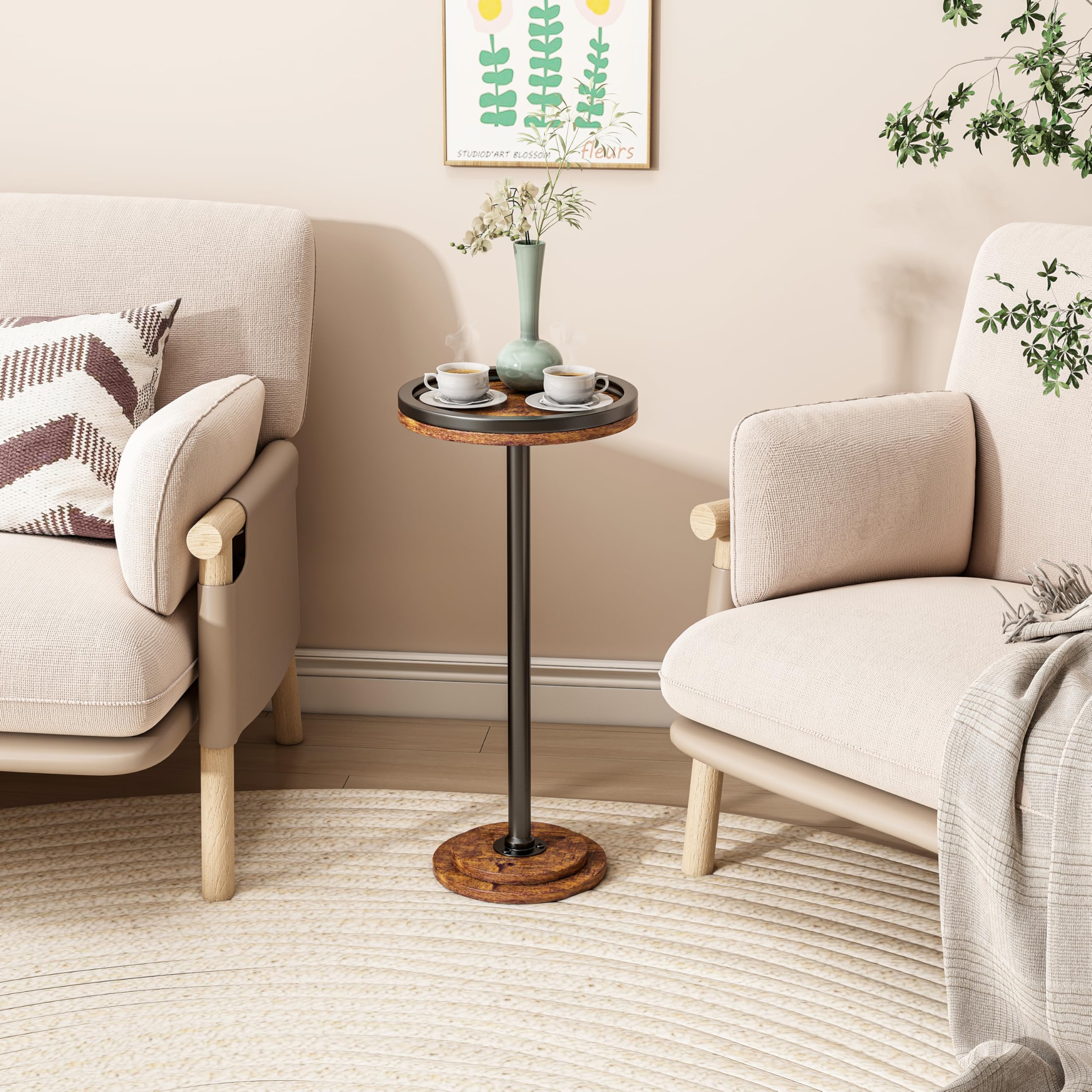 Mesa auxiliar pequeña, mesa redonda para bebidas de Martini para espacios pequeños, soporte de acento moderno con patas de metal sólido, mesita de noche con pedestal de base pesada para sala de 6