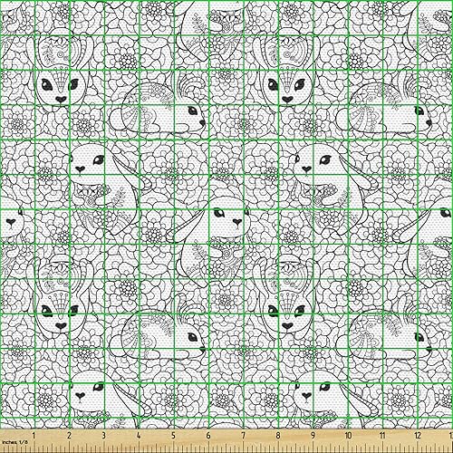 Vista 202 de Ambesonne Tela beige de The Yard, ilustración contemporánea de animales marinos en estilo retro, arte de caballito de mar de cangrejo de pulpo, tela