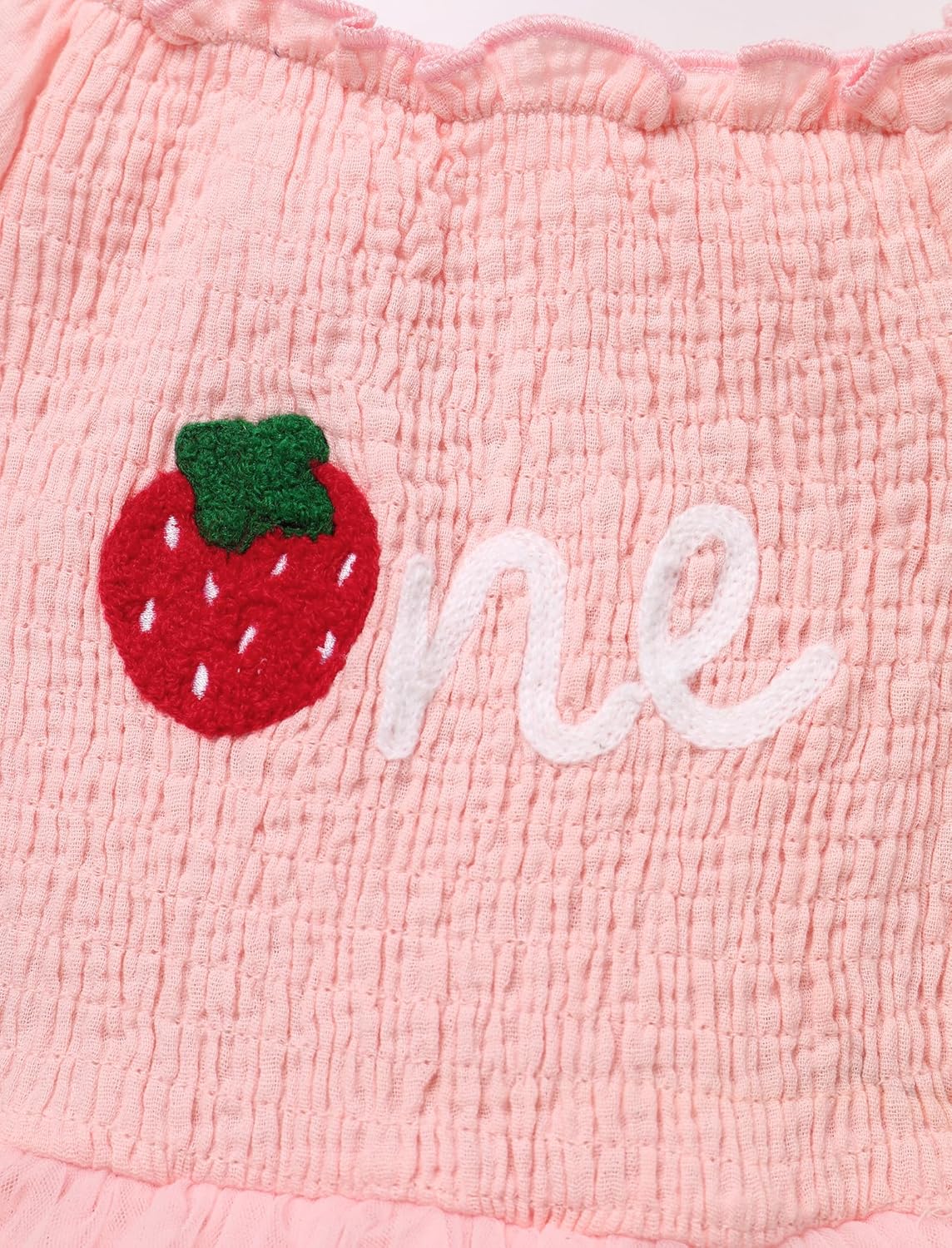 IDOPIP Strawberry Butterfly 1st Birthday Outfit for Baby Girls Embroidery One Romper Smocked Tutu Dress with Headband Clothes - Image 5