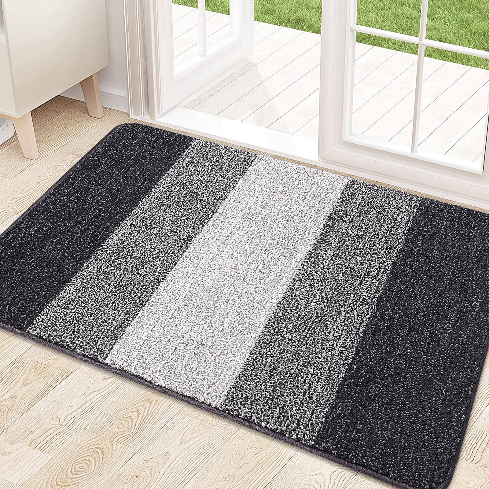 Kitinjoy Indoor Outdoor Door Mat, 32x20 Non-Slip Absorbent Dirt Trapper, Low-Profile Washable Inside Entrance Front Floor Mat, Sturdy Soft Entry Doormats for Entryway, Grey