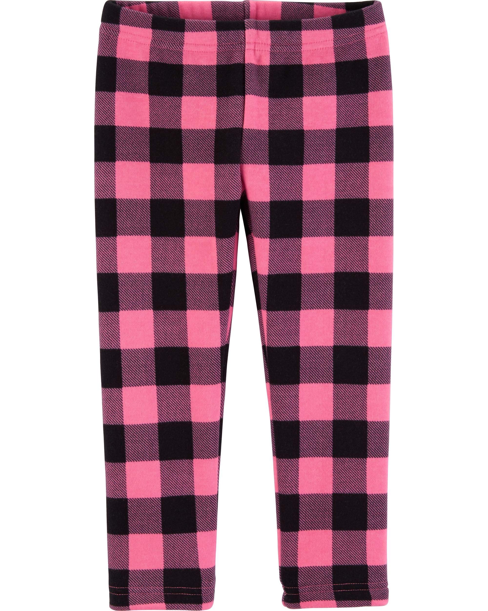 Carters Girls Cozy Fleece Leggings (Pink/Plaid, 9 Months)