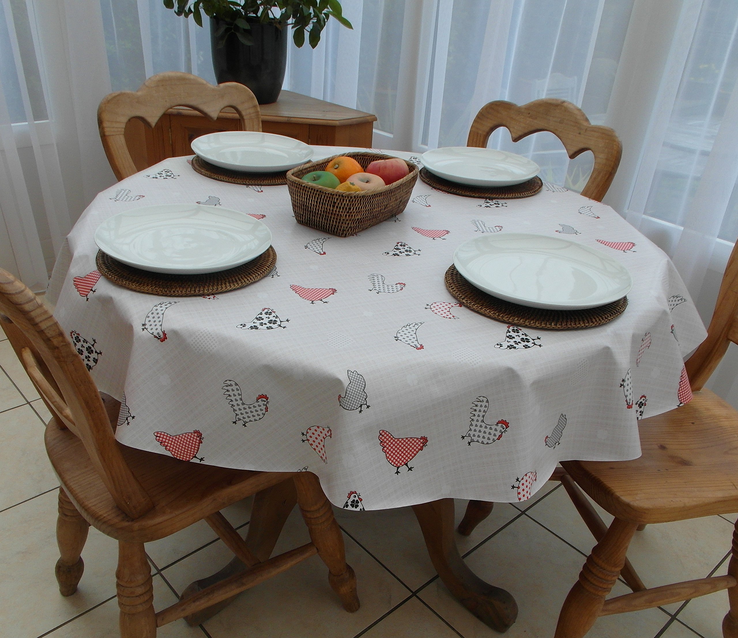 The Tablecloth Company Multicolor 55" (1.4M) Diameter Round Pvc/Vinyl Tablecloth - Chickens Design