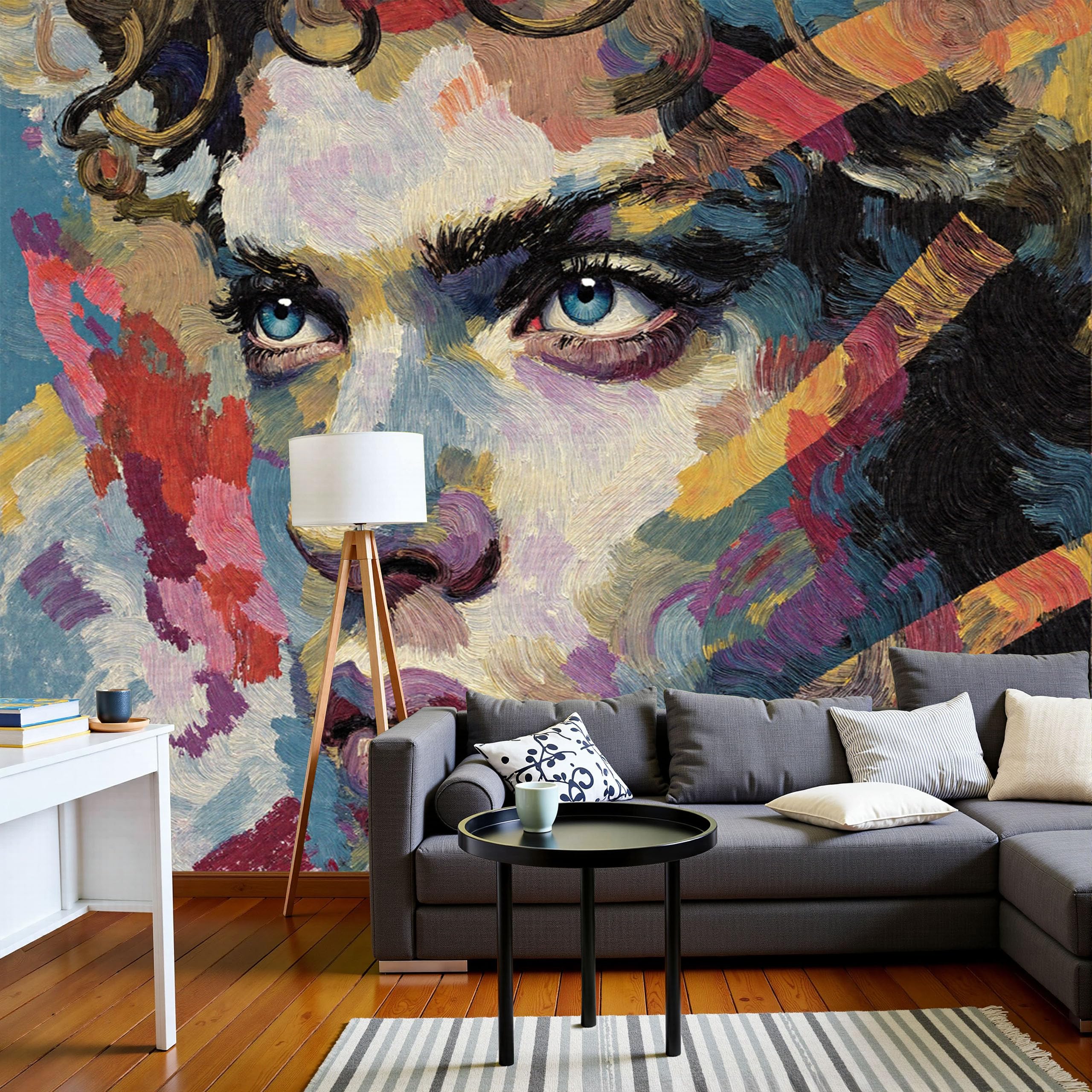 Fresques murales colorées en soie pour sublimer un salon moderne