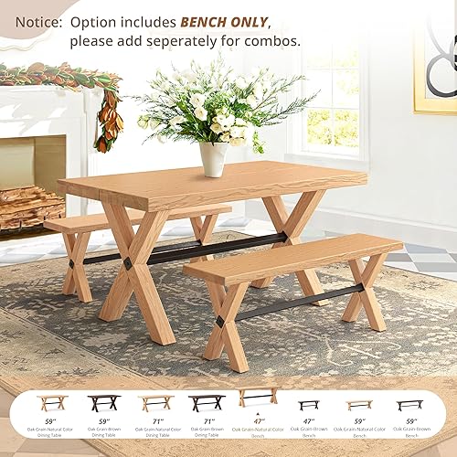 Miniatura 10 de Banco de comedor de 47 pulgadas con construcción de madera maciza banco de cocina de granja con grano de madera natural para el hogar y la cocina