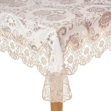 Violet Linen Elegant Velvet Lace Sheer Floral Deluxe Design Tablecloths - Taupe, 70" x 108"